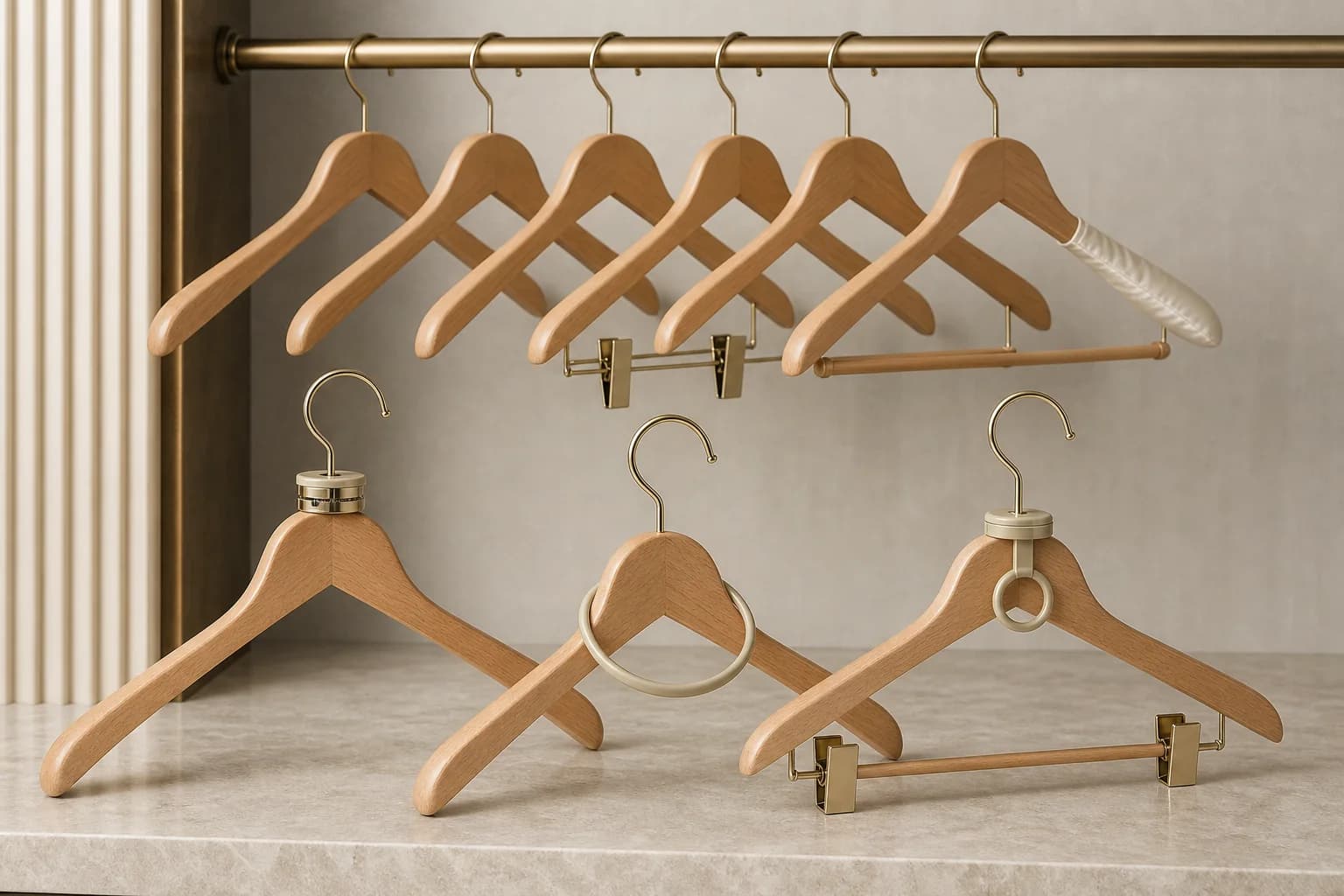 AI concept image of a coordinated hotel hanger set with security fittings